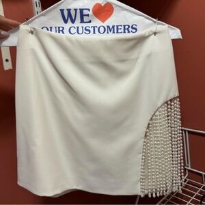 Camila Coelho Cream Mini Skirt with Pearl Fringe